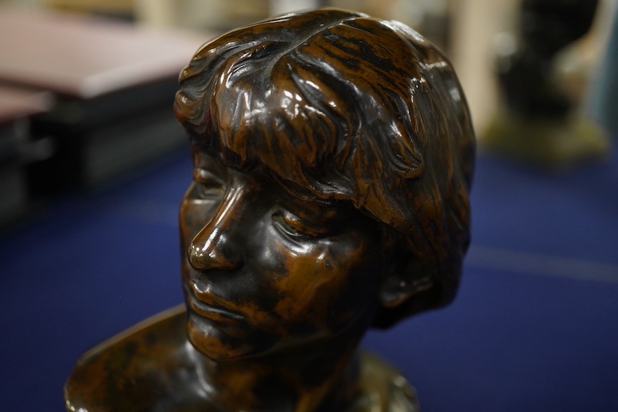 Jean-Antoine Injalbert (1845-1933) - patinated bronze portrait bust, on green onyx base, 20cm